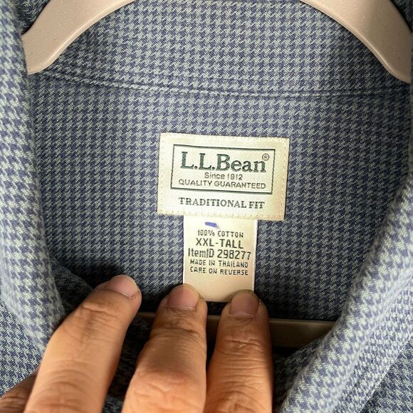 LL Bean Mens Wicked Good Flannel Shirt Traditional Fit Houndstooth Blue XXLT USA - Picture 3 of 6